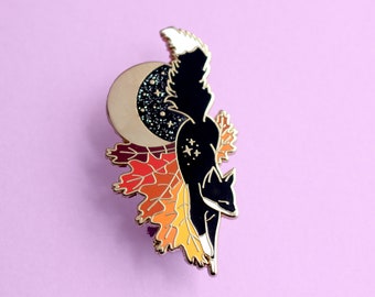 Autumn Fox enamel pin; fall season autumn leaves animal lapel pin