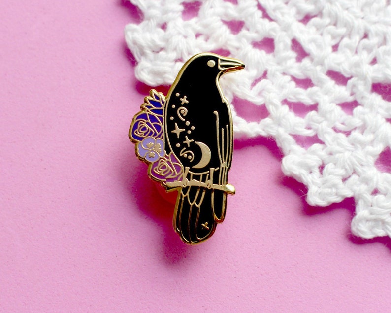 Raven Enamel Pin, Crow Pin, 