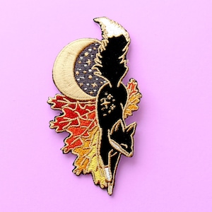 Fall Fox iron-on patch, Autumn moon fox embroidered patch