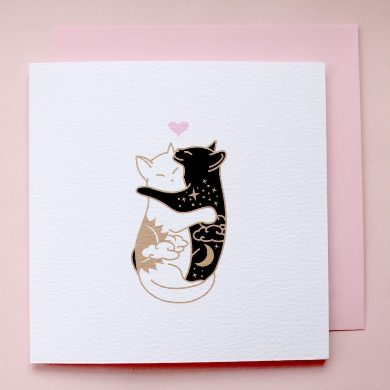 Day & Night Hugging Cats Card image 1