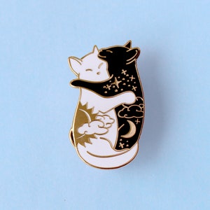 Cute day and night hugging cat enamel pin Celestial cat Cute pin Black cat pin Yin yang cat pin White cat pin Galaxy cat Night cat Valentine image 6