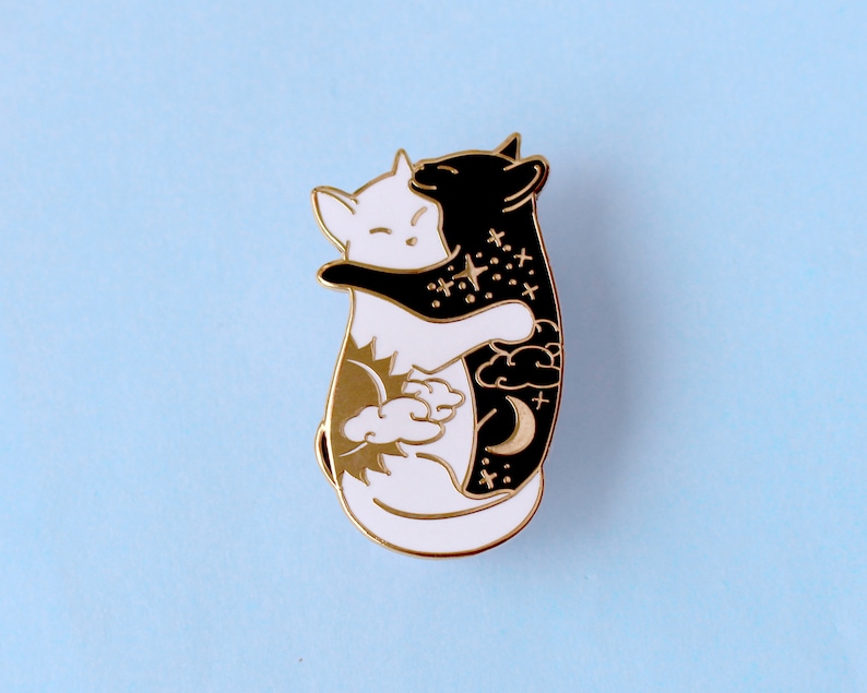 Cute day and night hugging cat enamel pin Celestial cat Cute pin Black cat pin Yin yang cat pin White cat pin Galaxy cat Night cat Valentine image 6