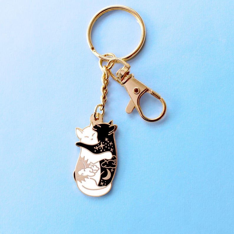 Day & night hugging cats keychain image 3