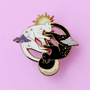 Dark and Light Cats enamel pin, Yin and yang cats with sun and moon, solar galaxy cat