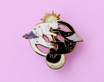 Dark and Light Cats enamel pin, Yin and yang cats with sun and moon, solar galaxy cat