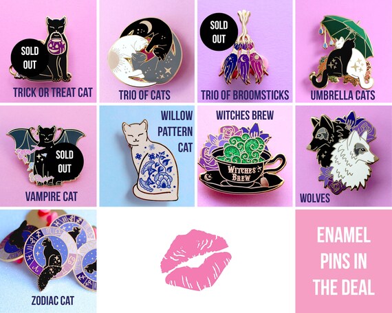 Any 3 Pins Cute Enamel Pin Set Pin Set Pin Gift Pin Collection Cute Pins  Cute Enamel Pins Pin Deal Cat Enamel Pin Witchy Enamel Pin Black 