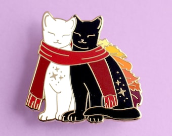Scarf cats enamel pin; autumn fall themed lapel pin