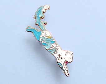 Sea Cat Enamel Pin; Glitter white cat lover gift