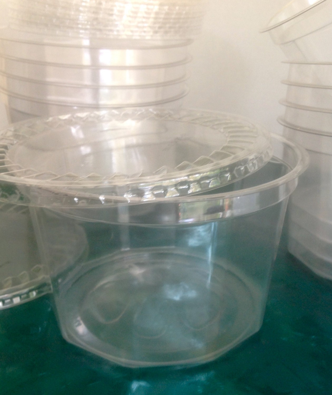 Round Plastic Containers Upcycled Set of 6, Clear Plastic