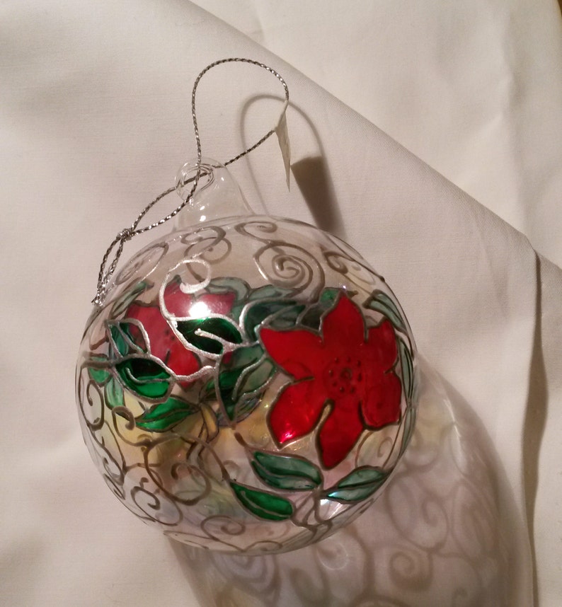 Palline Di Natale Vetro Dipinte Mano OOAK 2x STELLA di NATALE Palline di natale in vetro dipinte | Etsy