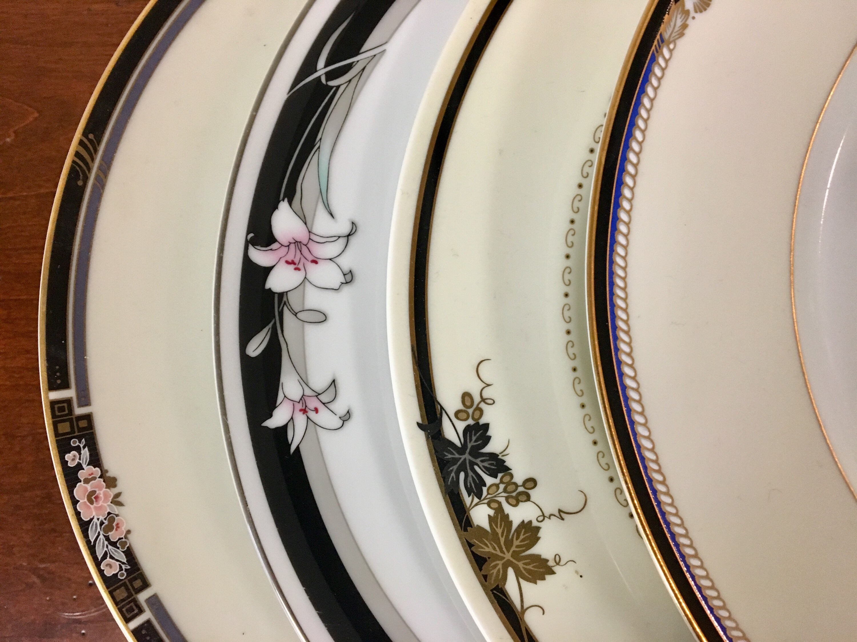 Black & Gold Mismatched China Dinner Plates Set of 4 Etsy