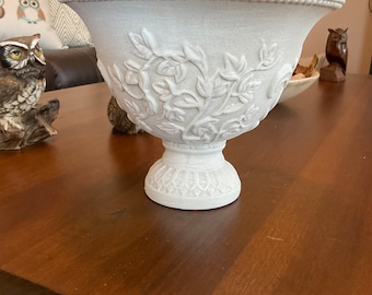 White Pedestal Bowl Planter: French Country Farmhouse Floral Design