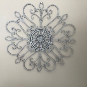 Lovely gray grey floral fleur de lis round wall hanging wreath