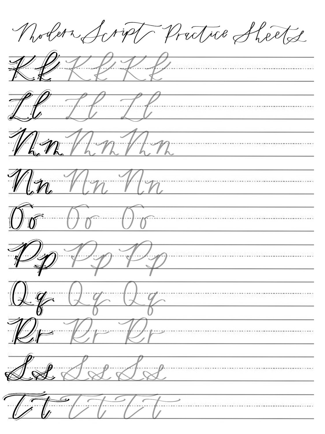 Modern Script Practice Sheets Lowercase & Uppercase Full | Etsy