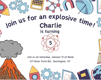 Invito alla festa di compleanno di scienza, ingegneria, STEM