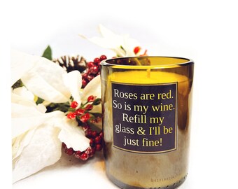 Les roses sont rouge drôle de bougies de bouteille de vin | Bougies de cire de soja de 14 oz | Variété de parfums