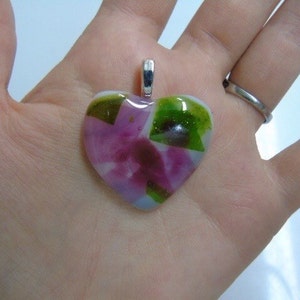 heart glass fused pendant