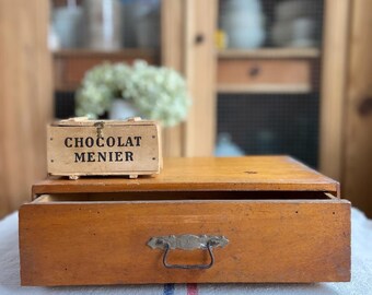 Beautiful rustic vintage French wooden box with drawer