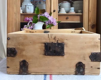 Beautiful vintage French wooden box with hinges closer- WB