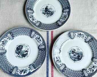 Set of 3 vintage French ironstone dessert plates-DP3