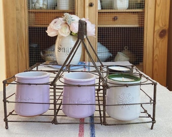 Beautiful vintage French metal wire bottle carrier