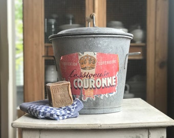 Beautiful vintage   French zinc bucket with lid