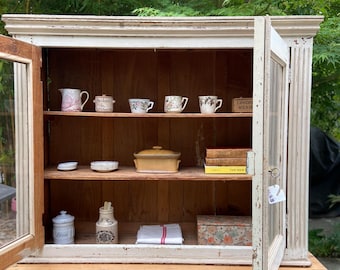 Beautiful rare find antique French vitrine, glass doors cabinet in it’s original chippy paint.