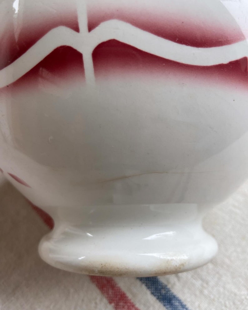 Beautiful vintage French ironstone cafe au lait bowl with red, pinkish rose image 4