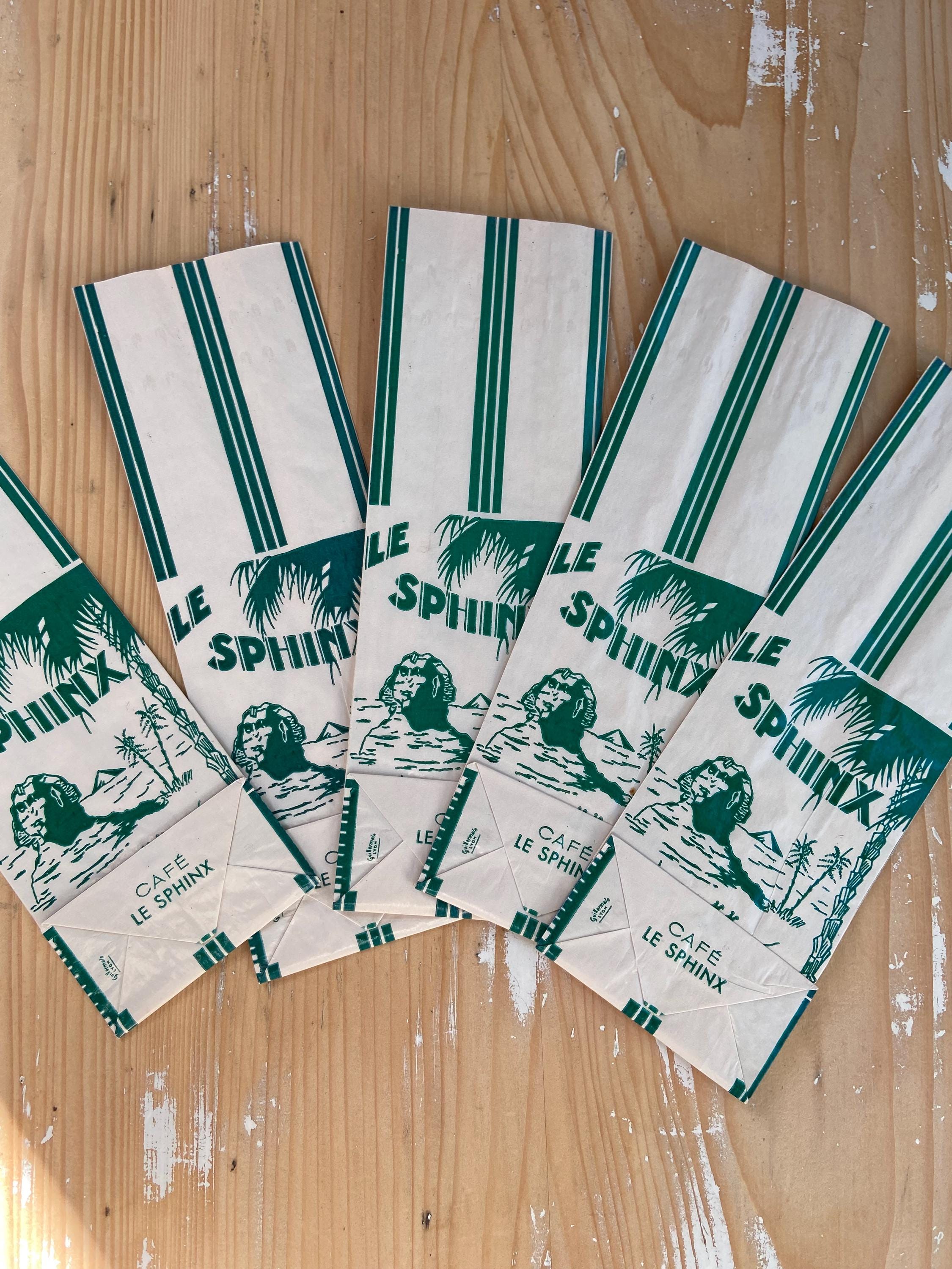 Vintage French set of 5 coffee bags in Green stripes design