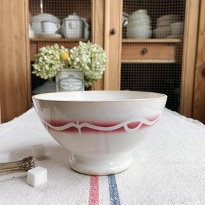 Beautiful vintage French ironstone cafe au lait bowl with red, pinkish rose image 5