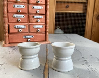 Beautiful set of 2 vintage French ironstone white egg cups