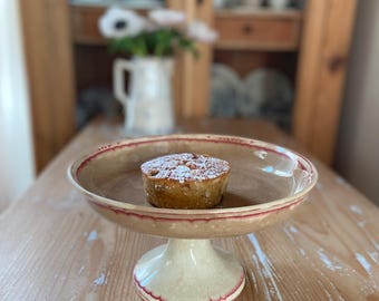 Rare find vintage French tea stained ironstone cake stand