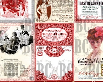 ATC Red, small embellishments digital collage sheet, digital download, Printable