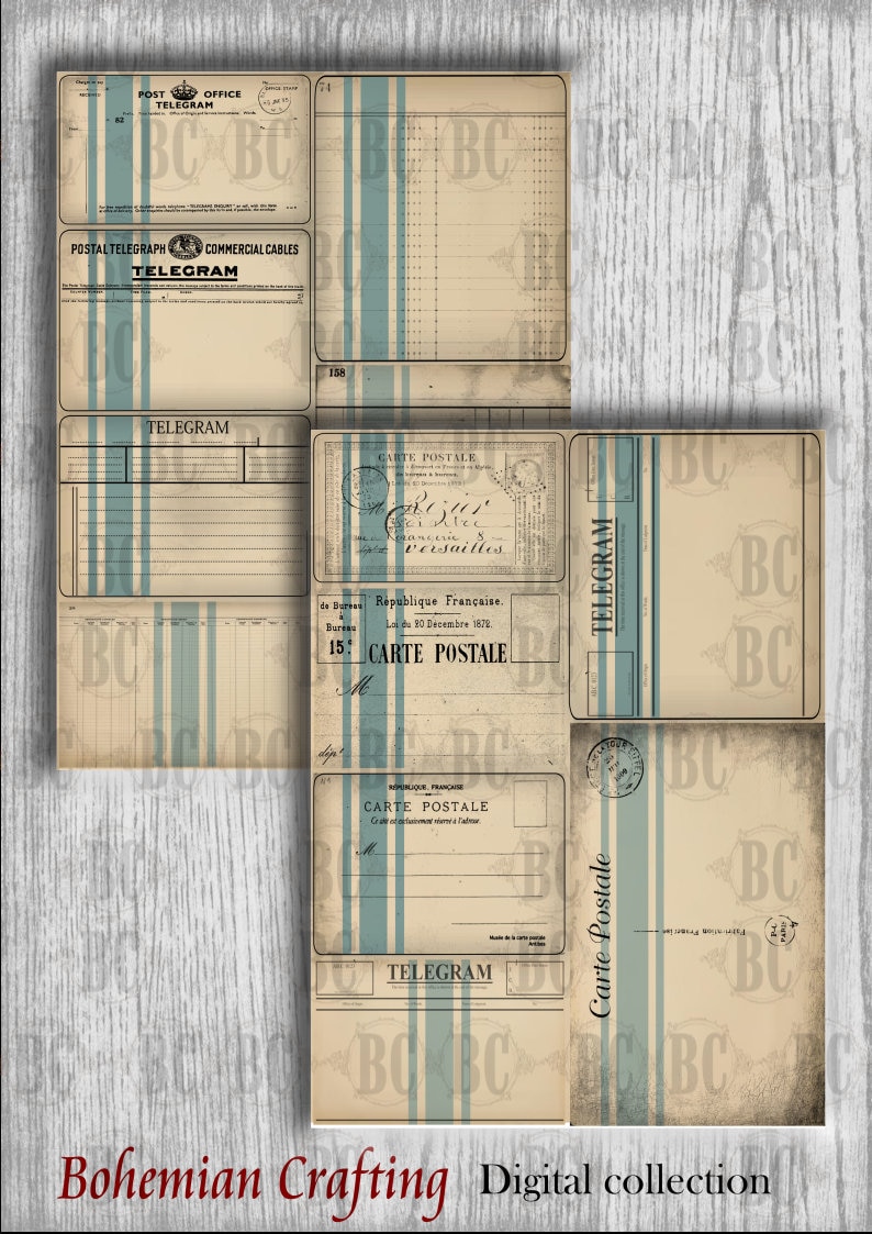 French Stripped Inserts for Junk Journal, Diary, Planner, Digital ...