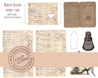 RENT Book  POP-UP for Cards and journals, Diaries Pop-Up, Template,Digital design Printable
