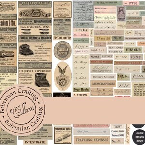 May include: A collection of vintage ephemera, including advertisements, business cards, and handwritten notes. The ephemera features a variety of colours and fonts, including black, white, red, blue, and green. The ephemera is perfect for scrapbooking, journaling, and other crafting projects.