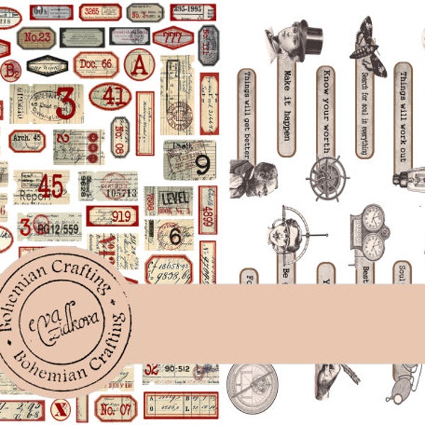 Vintage Tabs and Labels Digital Download Printable Ephemera