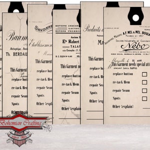 Vintage Garment attention tags Digital download Printable embellishment Junk journal ephemera
