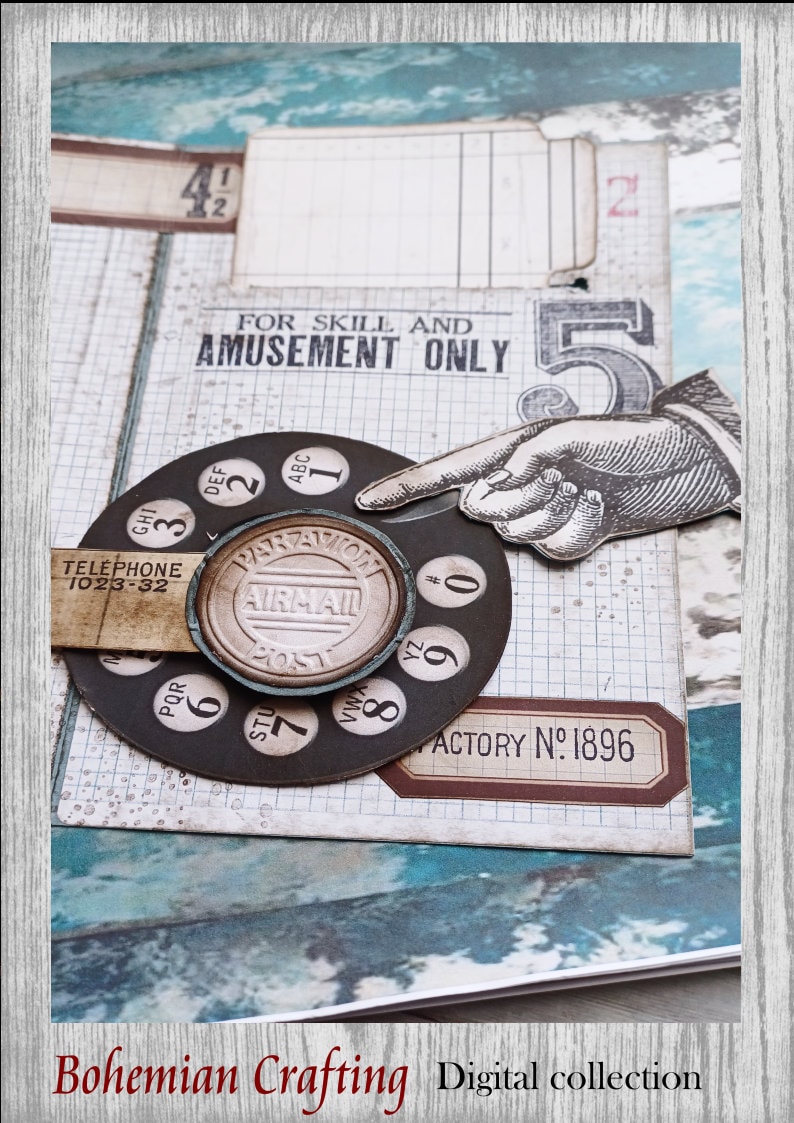 May include: A vintage-style rotary phone dial with a brown and black color scheme. The dial has numbers 0-9 and letters ABC, DEF, GHI, JKL, MNO, PQR, STU, VWX, YZ. The dial is surrounded by a gridded paper background with the text "FOR SKILL AND AMUSEMENT ONLY" and "FACTORY NO: 1896".