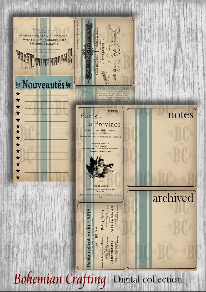 French Stripped Inserts for Junk Journal, Diary, Planner, Digital ...
