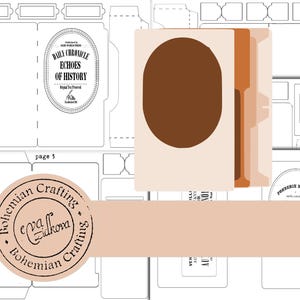 May include: A craft paper template with a brown oval shape and a light brown tab. The template includes text that reads "DAILY CHRONICLE ECHOES OF HISTORY" and "Bohemian Crafting". The design is in a vintage style.