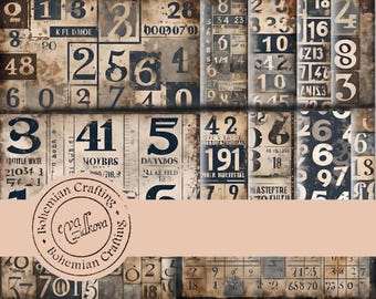 Lost in Numbers Grunge Digital Collection/ junk journal kit/ printable ephemera/ vintage journal/ industrial