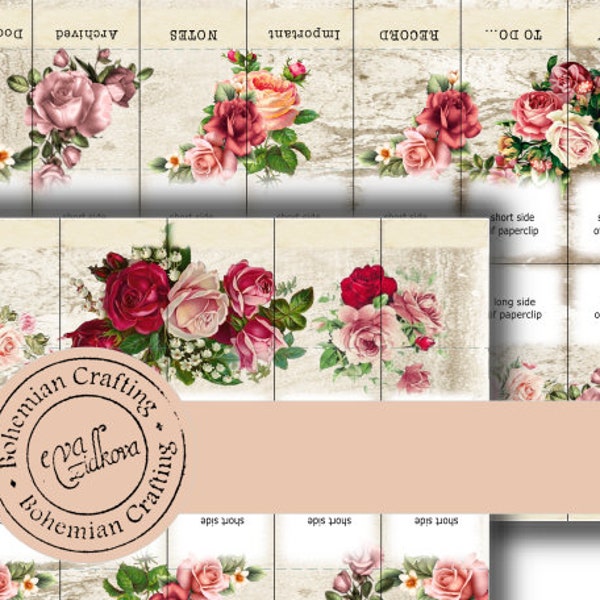 Vintage Roses hidden paperclips Digital Design Printable Ephemera