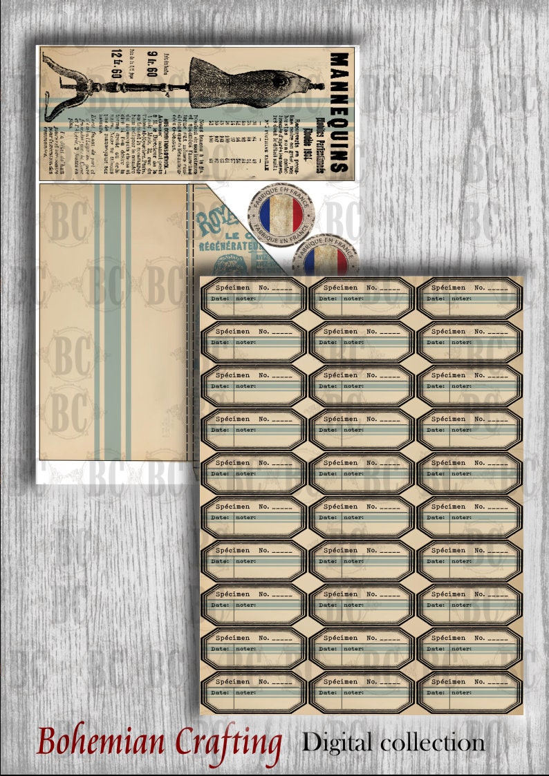 French Stripped Inserts for Junk Journal, Diary, Planner, Digital ...