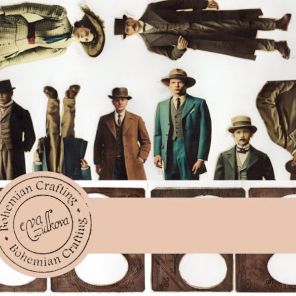 Paper dolls with vintage cabinet card frames Digital Download Printable Ephemera