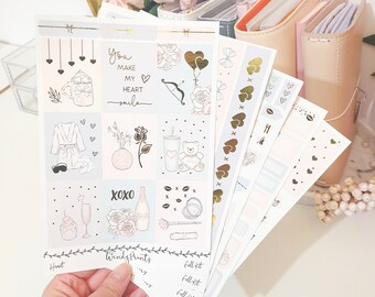 Heart Gold Foiled Weekly Kit | Spring Sticker | Planner Stickers | Valentines Weekly Kit | Foil Sticker Kit | February Kit | Romance Sticker