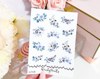 Sea Maiden Floral Deco Stickers | Blue Floral Deco | Planner Stickers | Journaling Kit | Flower Deco | Sea Flowers