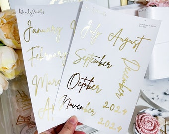 Large Monthly Script Clear Transparent Stickers 2024 | Foiled Monthly stickers | 2024 foil stickers | planner accessories | 2024 Sticker