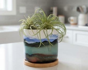 Macetas de cerámica verdes, azules y color óxido, macetas con tinta de alcohol, regalo para amantes de las plantas.