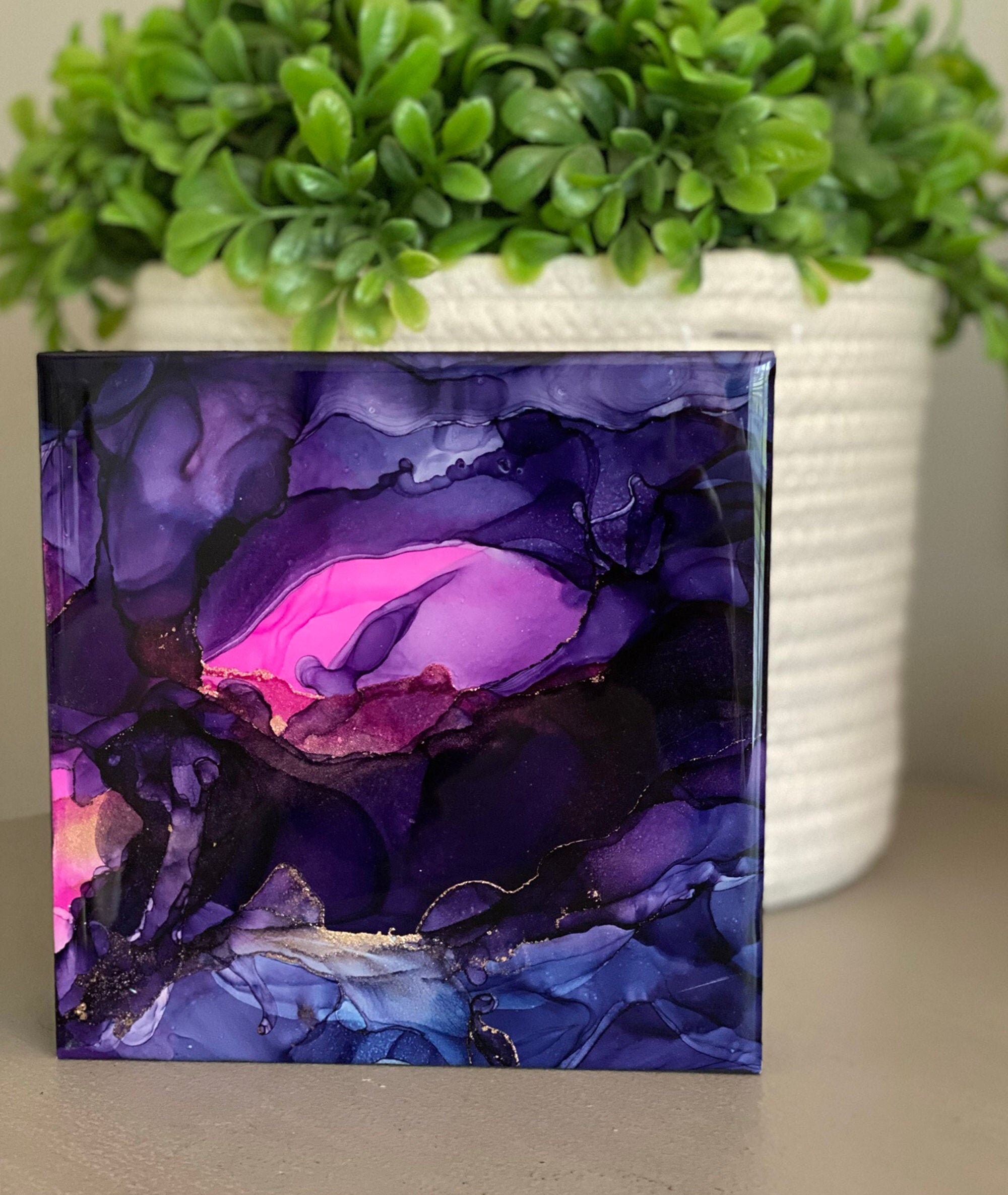 Crystal Sand' Alcohol Ink and Resin Art on Wood Panel
